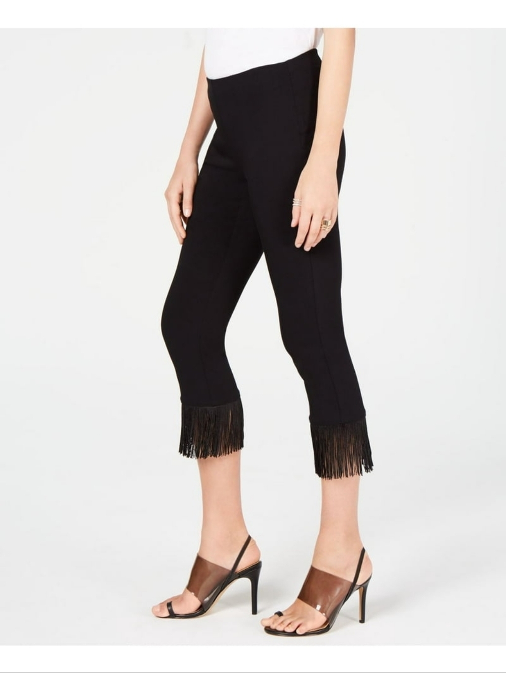 INC International Concepts Women's Fringe Trim Cropped Skinny Pants Black Size 4
